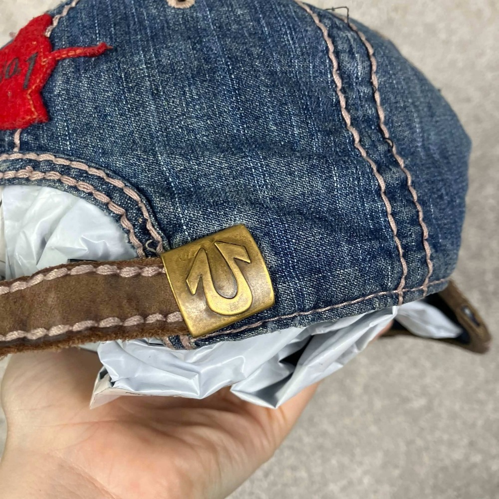 Vintage True Religion Horseshoe Denim Baseball Cap Blue Distressed Hat - Picture 7 of 14